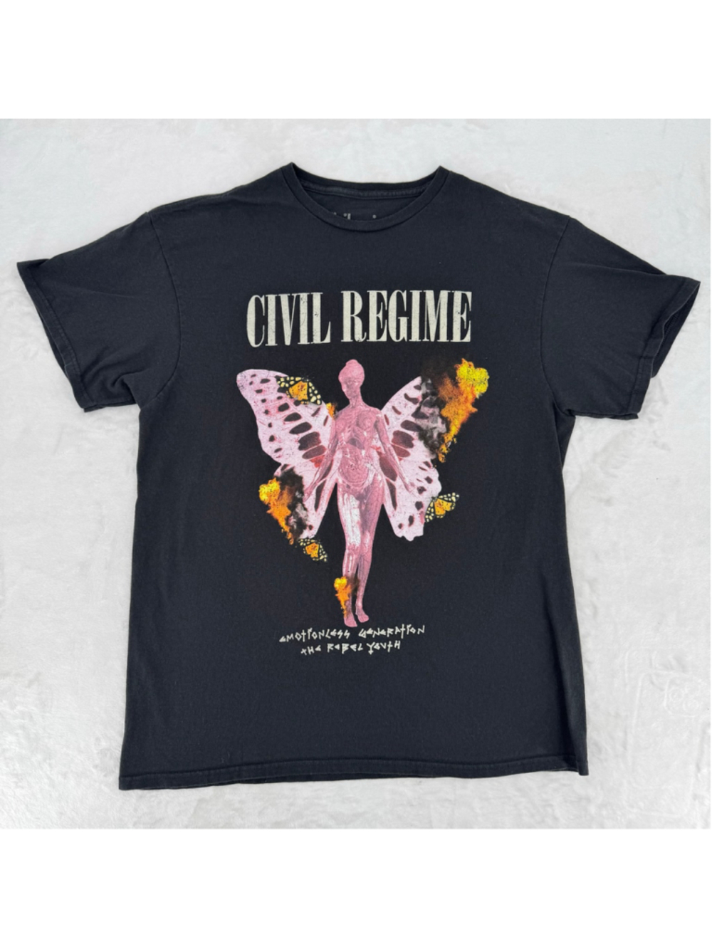 Civil Regime Tee Rebel Youth Butterflies Burning Fairy Angel Black Grunge Large